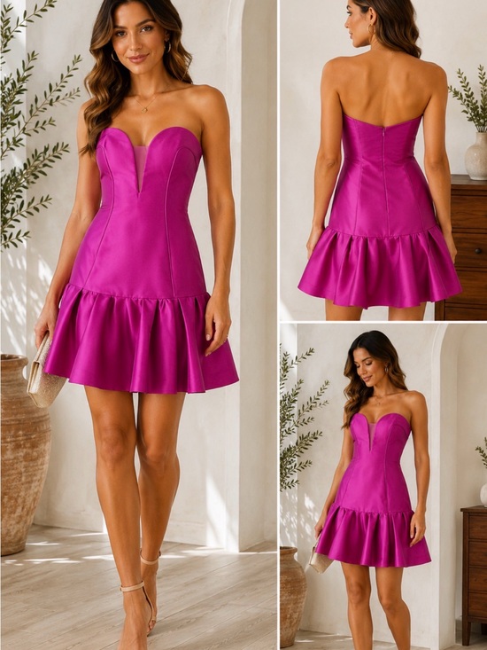 NICHOLAS Dresses & Skirts - NICHOLAS Hot Pink Satin Strapless Mini Dress NWT US 2